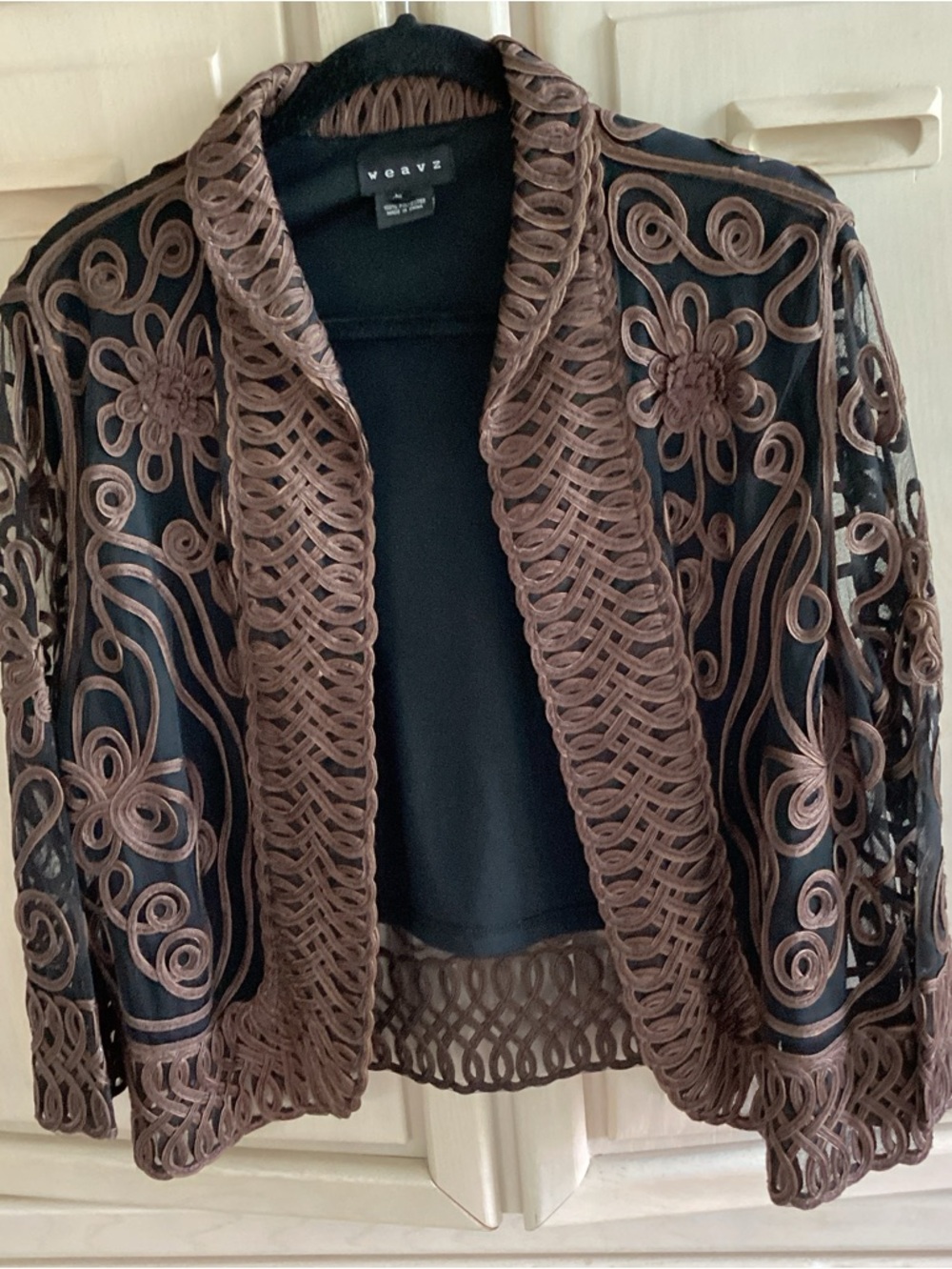 Weavz Black and brown ornate lace open front jacket